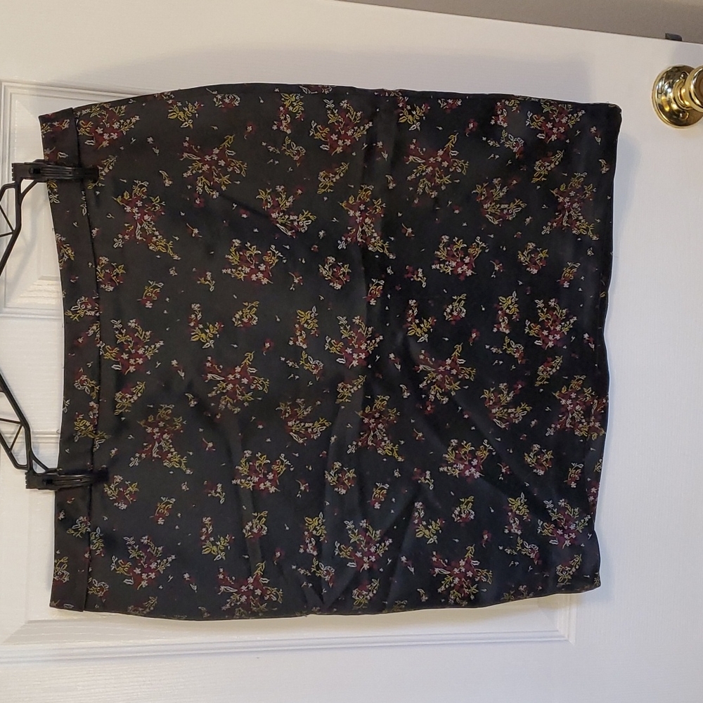 Black Floral Sateen Skirt